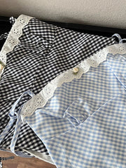 LIZAKOSHT - Japanese Fashion Plaid Camisole Sweet Streetwear Tank Top 2000s Aesthetic Sexy Off Shoulder Vest Classical Coquette High Street