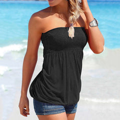 LIZAKOSHT - Blue Black White Beach Blouse Summer Sexy Sleeveless Slash Neck Off Shoulder Tops Vacation Outfits For Women