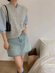LIZAKOSHT  -  Milk Gentle Crewneck Sweater Vest Female Autumn and Winter New Korean Loose Soft Waxy Waxy Fold Wear Sweater Vest Top