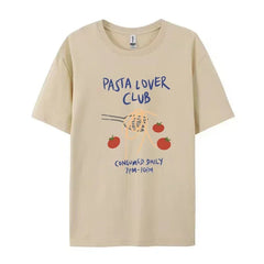 LIZAKOSHT - Women Pasta Lover Club Graphic T-Shirt Retro Fruit Print Tee Short Sleeve Fashion Top Oversized Harajuku Y2k Streetwear T-Shirts