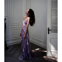LIZAKOSHT - Purple V-neck Strap for Bride's Wedding Sexy Pleated Split Tassel Birthday Party Dress Платье Для Мамы Жениха Women Gowns