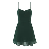 LIZAKOSHT - French Style Retro Dark Green V neck Corset Style Sling Dress Women Elastic Back Ruffles Hem Short Dresses Summer Robe Vestidos