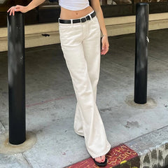 LIZAKOSHT  -  Streetwear Y2K Straight Jeans White Casual Women Denim Pants Fashion Korean Summer Mid Waisted Trousers Basic Outfits