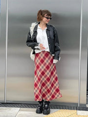 LIZAKOSHT - American Retro College Style Fashionable Diamond Patterned Half Skirt Autumn New Spicy Girl Versatile A-line Skirt Trend