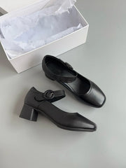 LIZAKOSHT - French Style Fashion Square Heel Shoes Women Genuine Leather Vintage Mary Jane Shoes Women