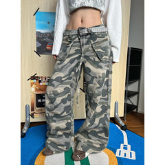  LIZAKOSHT - Autumn Winter Casual Distressed Camouflage Pants For Women Floor Length Wide Leg Trousers Autumn Winter New Tide