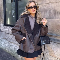 LIZAKOSHT - Women's Casual Fashion Comfortable Jacket 2025 Spring European and American Style Lapel Loose Fur Integrated Warm Jacket