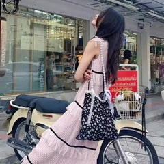 LIZAKOSHT - Girls Fairy Sweet Flower Print Women's Handbags Simple Ins Patchwork Lace Underarm Bag Fashion Y2k Aesthetic Shoulder Handbags