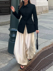 LIZAKOSHT - Casual Jackets Women Lapel Single Breasted Slim Waist Long Sleeves Coats Female 2025 Autumn Chic Fashion Solid Outwears Lady