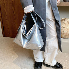 LIZAKOSHT - Trendy Designer Silver Tote Large Shoulder Crossbody Bags Women Handbags Purses New Fashion Casual Messenger Bag