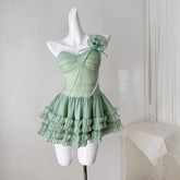 LIZAKOSHT - Fairy Dresses Summer French 3D Flower Sleeveless Strapless Fluffy Short Skirt Mesh Cake Dress for Women Vestidos