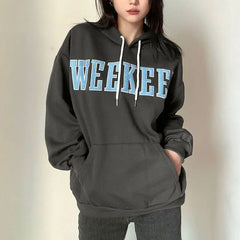LIZAKOSHT - Hooded Sweatshirt High Quality With Letter Embroidery Flocking For Women Plus Velvet American Loose Slimming Inner And Outer Top