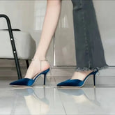 Lizakosht Autumn and Winter New Sandals Velvet Retro Blue Sexy Single Shoes Water Diamond Water Drop Pointed Thin Heel High Heels