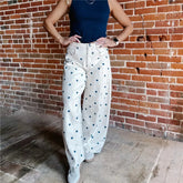 LIZAKOSHT - Polka Dot Jeans Women Y2K Print High Waisted Wide Leg Denim Pants Vintage Stretchy Boyfriend Jeans 90s 00s Streetwear