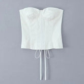 LIZAKOSHT - Spicy Girl Retro Design Two-Piece Set with Ba Strap Slimming Fibone Waist Tie Tube Top Tank Top with Lace Hem Skirt