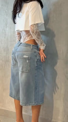 LIZAKOSHT - Lace T-shirt Top Jumpsuit Women O-neck Full Sleeve Irregular Fit Tops Summer Fashion Female Streetwear Fake Two Pieces