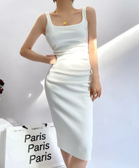 LIZAKOSHT - Summer New European and American Sexy Design Sense Word Collar Hem Split Dress Women's Dress