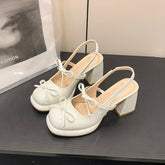 LIZAKOSHT - Sweet Butterfly-knot Women Sandals Fashion Cover Toe Thick Heel Mules Shoes Elegant Party Dress Female Slingbacks Sandalias