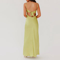 LIZAKOSHT - Women Cami Dress Solid Color Sleeveless Tie-Up Front Sleeveless Backless Dress Long Dress Summer Casual Spaghetti Strap Dress