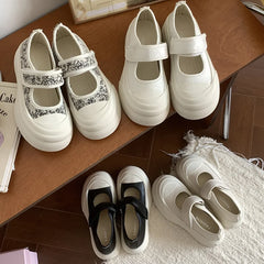 LIZAKOSHT - Small White Shoes Female Footwear All-Match Clogs Platform Summer Dress Creepers New Mary Janes Hook & Loop Women's Shoes Platfo