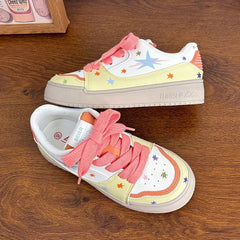 LIZAKOSHT - Star Print Platform Sneakers Pu Leathers White Low-top Athletic Shoes Fashion Niche Casual Versatile Women Sport Sneaker