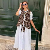 LIZAKOSHT  -  Women's Autumn Spring Top Coat Vest Leopard Print Tie Comfortable Casual Design Fashion Advanced Soft Niche Versatile Skinny