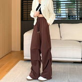 LIZAKOSHT  -  American Sweatpants Women  Fall Chic Fashion Casual Wide-Leg Pants Straight Parachute Loose Side Striped Soild Cargo Trousers