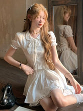 LIZAKOSHT - Summer Casual Mini Skirt Set Sweet Solid 2 Piece Suit Women Fashion Short Sleeve Shirt Lace Skirt Outfits Korean Elegant Clothes