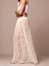 LIZAKOSHT - Womens Sexy Sheer Lace Skirt High Waisted Floral Embroidered See Through Ruffled A Line Long Maxi Long Beach Coverup Skirts