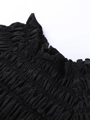 LIZAKOSHT  -  Elegant Pleated Lace Up Top Women Hallow Out Solid Short Sleeve High Neck Shirts Female Spring summer Versatile Street Tops