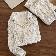 LIZAKOSHT - Leopard Print Soft Pajamas for Woman Sleepwear Long Sleeved Top and Long Trousers Casual Loungewear Set Pyjamas Spring Autumn