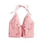 LIZAKOSHT - y2k Tops for Women Summer Pink Heart Print Spaghetti Strap Sleeveless Backless Camisole Vest 2000s Clothing Streetwear