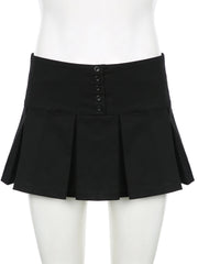 LIZAKOSHT - Casual Solid A-Line Pleated Skirt Basic Slim Low-Waisted Super Mini Skirts Women Summer Fashion Streetwear Ladies