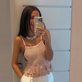 LIZAKOSHT - Knitted Sequins Ruffled Hem Vest Top Women Sleeveless Backless Loose Sexy 2025 Summer Tank Beach Street Fashion Lady Tops