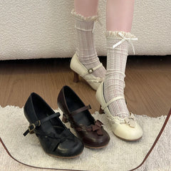LIZAKOSHT - New Spring Thick Heel Women Mary Jane Shoes Fashion Butterfly-knot Buckle Strap Shoes Ladies Designer Luxury Dress Pumps