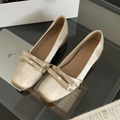 LIZAKOSHT  -  Satin Bow Fashion Mary Jane Shoes Women Sweet Shallow Chunky Dress Shoes Female Comfort Elegant Low Heel Square Toe Pumps Women