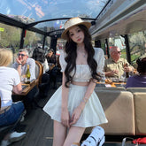 LIZAKOSHT - Cute Set Women's Summer Short-sleeved Square Collar Top High Waist A-line Skirt Two-piece Set Fashion Female Clothes