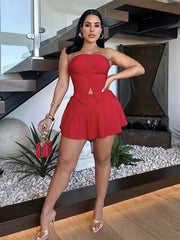 LIZAKOSHT - Sexy Pleated 2 Piece Skirt Sets Luxury Mini Dress Fall Clothes Club Outfit Ruffle Dress Crop Tops Two Piece Skirt Sets
