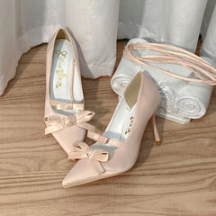 LIZAKOSHT - French Bow Pointed Shallow Mouth Single Shoe For Women's Spring/autumn New Versatile And Gentle Lolita Fairy High Heels