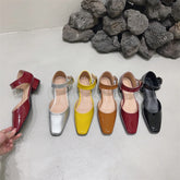 Lizakosht French Style Retro Square Toe Mary Jane Shoes Spring Summer Flats Women Low Heel Shallow Shoes Pumps Sandal