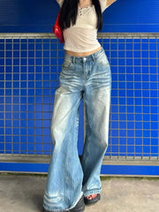 LIZAKOSHT  -  Simple Washed Blue High Waist Straight Jeans Stylish Street Trend Jeans Harajuku Hip Hop Hot Girl Y2k Jeans Women Clothing
