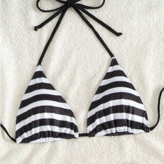 LIZAKOSHT - New Shorts Three-Piece Black White Striped Bikini Set Women Summer Swimming Wading Sports Sexy Backless Lace Up Style Swimwear