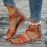LIZAKOSHT - Cross Low Sandals Woman Leather Suit Female Beige Large Size Round Toe Shoes 2025 Summer Low-heeled Black Closed Fashion Big Bea