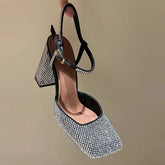 LIZAKOSHT - Luxury Crystal Super-high Heels Sandals Women's Square Toe Heeled Shoes 2025 Summer Trend Fad Chunky Pumps Slingback Lady Shoes