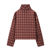 LIZAKOSHT - Autumn And Winter Retro Stand Collar Single-Breasted Plaid Jacket Women Outerwear