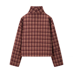 LIZAKOSHT - Autumn And Winter Retro Stand Collar Single-Breasted Plaid Jacket Women Outerwear