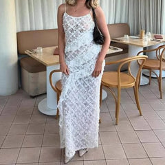 LIZAKOSHT - Design Sense Women's Popular Suspender Ruffle Dress, Backless Lace Sexy Hip Long Skirt