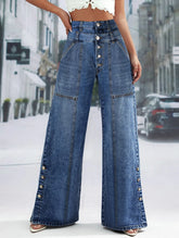 LIZAKOSHT - High Waist Wide Leg Jeans Women Fashion High Waist Button Wide Leg Long Pants Loose Slimming Straight Trendy Long Pants 2025