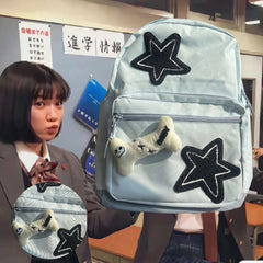 LIZAKOSHT - Korean Star Patchwork Bone Pendant Aesthetic Backpacks Preppy Student School Backpack Y2k Casual All Match Travel Bag Back Pack