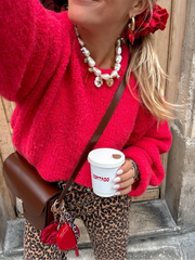 LIZAKOSHT - Red Casual O Neck Solid Cashmere Knitted Sweater Pullovers Christmas Women Long Sleeve Loose Pullover Lady Street Jumpers